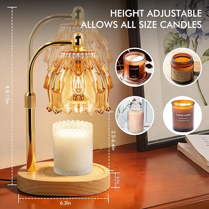 Candle Warmer Lamp with Timer - Electric Wax Melt Warmer with Adjustable Height and Dimmer for Scented Candle Wax, Home Fragrance Décor and House Warming Birthday Gifts for Women Mom