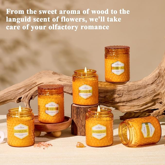 6 Pack Natural Soy Wax Jar Candles for Home, Scented Aromatherapy Gift Set for Women, 33 oz 240 Hour Long Lasting, for Birthday, Valentine's Day, Amber