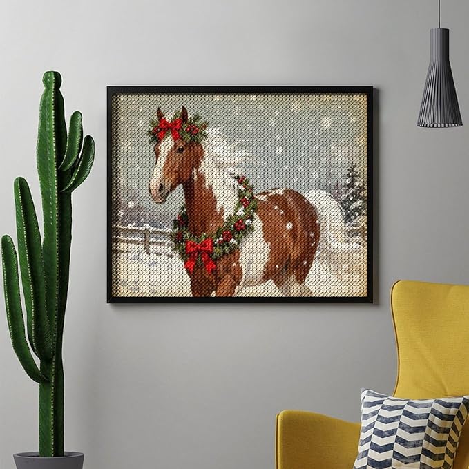 AIVKIEJK Diamond Painting Kits for Adults - Christmas Festive Holiday Horse with Snowy Mane Painting DIY 5D Full Drill Diamond Dots Paintings with Diamonds Gem Art and Crafts Home Decor 16"x20"