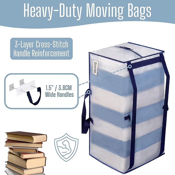 VENO 6 Pack Heavy Duty Moving Bags with Backpack Straps, Zippers & Handles, Extra Large Packing Bags for College Dorm Essentials, Moving Supplies Alternative to Cardboard Moving Boxes