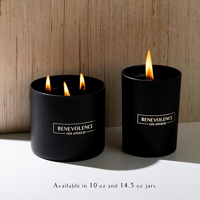Benevolence LA Santal Scented Candle | Soy Christmas Candles, Black Candle for Home | Holiday Candles Gifts for Women and Men | Home Fragrance | Aromatherapy | Bathroom Freshener | 10oz