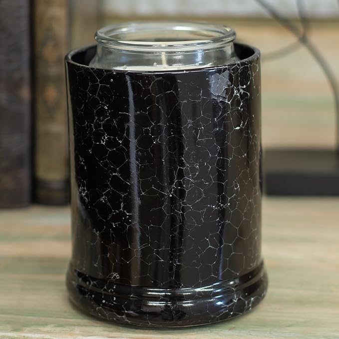Elanze Designs Glossy Black and Marbled Ceramic Stoneware Electric Large Jar Candle Warmer Set of 2