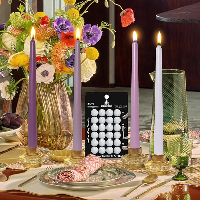 Taper Candle Sticky Dots - 24pcs Spiral Candle Sticky Dots Candles Adapter Soft Wax Candle Holder Accessories for Secure Candle Placement - White