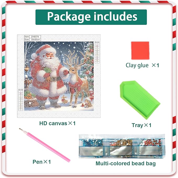 Diamond Art Painting Kits for Adults, Christmas Santa Claus 5D Special Shape Diamond Art Kits for Beginners, Crystal Rhinestones Diamond Art Painting for Home Wall Christmas Decor Gift 12×12inch