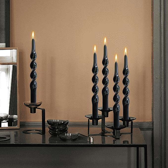 Dripless Unscented Spiral Candles 10 Inch Black Smokeless Long Burning Twist Design Candlesticks for Home Décor Dinner Party Romantic Evenings