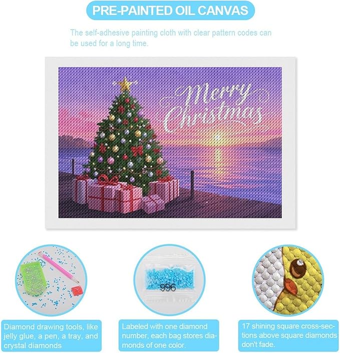 AIVKIEJK Diamond Painting Kits for Adults - Merry Christmas Coastal Winter Beach Painting DIY 5D Full Drill Diamond Dots Paintings with Diamonds Gem Art and Crafts Home Decor 8"x12"