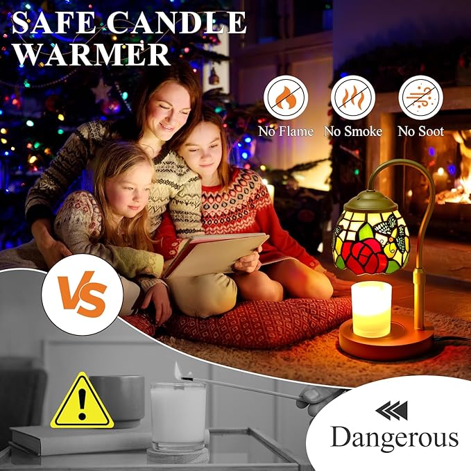 Candle Warmer Lamp with Timer Dimmer, Butterfly Tiffany Style Stained Glass Candle Lamp Warmer, Adjustable Wax Melt Warmer with 2 Bulbs for Small Jar Candles Valentine Birthday Gifts for Women