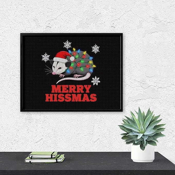 AIVKIEJK Diamond Painting Kits for Adults - Christmas Possum Merry Hissmas Painting DIY 5D Full Drill Diamond Dots Paintings with Diamonds Gem Art and Crafts Home Decor 12"x16"