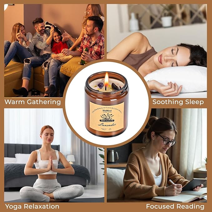 Scented Candles Set, 4 Pack Aromatherapy Candle with Crystals, 28 oz 160 Hour Long Lasting Candle, Soy Wax Scented Candle with Dried Flowers, Gifts for Men, Women, Birthday, Mother's Day