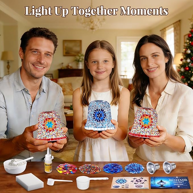 DIY Turkish Mosaic Candle Warmer Lamp Kit, Stained Glass Wax Melt Warmer Lamp Making Kit- Easy,Fun, No Experience Needed, Mosaic Art &Craft Project Kits for Adults &Teens,Make Your Own Lamp,Multicolor