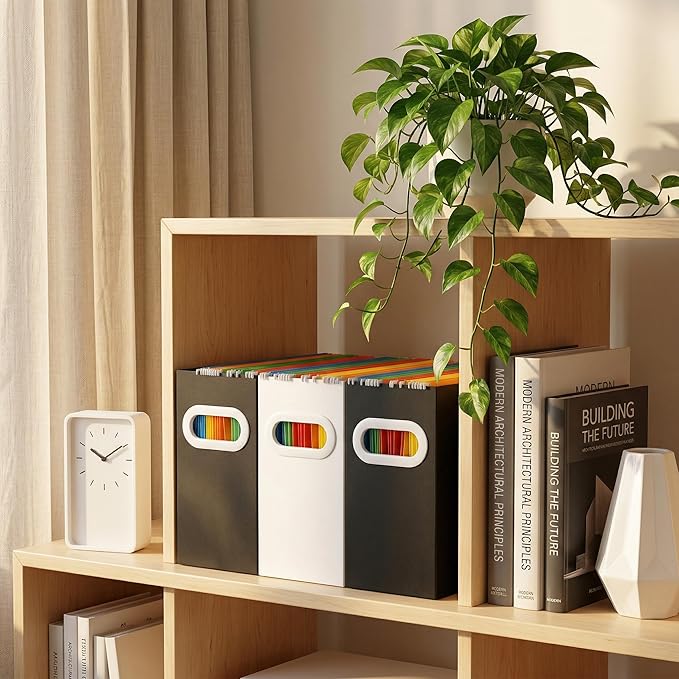 Hanging File Organizer Box, 3 Pack White Cardboard File Folder Holder for Letter Size, Portable Desk Document Storage with Handles, for Office,Home,School