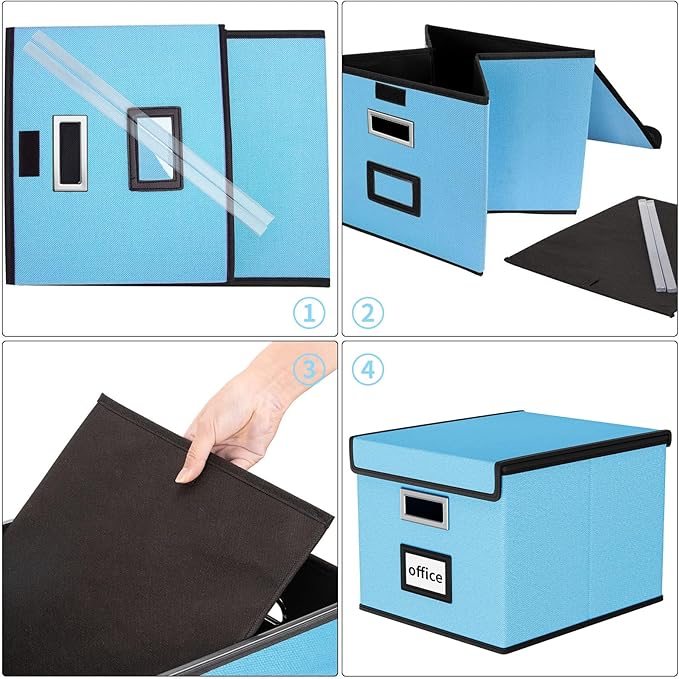 Huolewa Decorative File Organizer Document Storage Boxes with Lids, Linen Hanging Filing Storage Boxes, Decorative Home/Office Filing System for File and Folders Storage