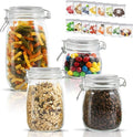 MASTERTOP 4pcs Glass Jars, Food Storage Containers Set with Airtight Lids, Canister Sets for Kitchen Counter, Cookies Sugar Coffee Nuts Spices, 15pcs Reusable Food Storage Bags, 50oz, 33oz, 26oz, 17oz