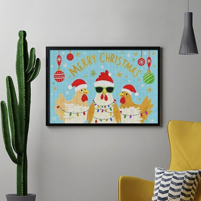 AIVKIEJK Diamond Painting Kits for Adults - Christmas Rooster Santa Hat & Fashion Glasses Painting DIY 5D Full Drill Diamond Dots Paintings with Diamonds Gem Art and Crafts Home Decor 8"x12"