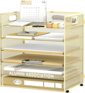 Daltack 6 Tier Paper Organizer for Desk, Paper Letter Tray Organizer for Desks, Mesh Desk File Organizers with Handle for Office, Home, School, Gold