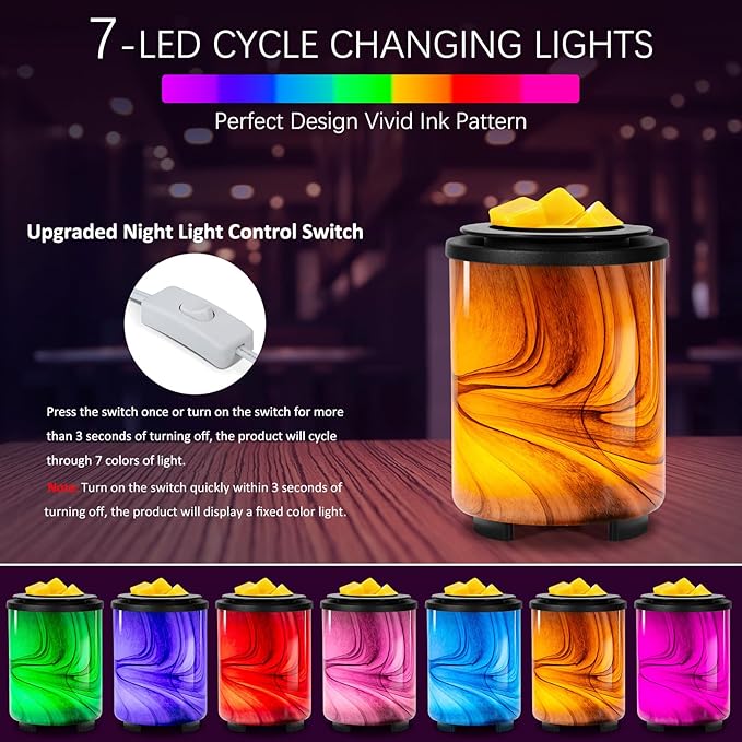 Electric Wax Melt Warmer for Scented Wax with 7-Color Changing LED Night Light, Removable Silicone Dish & PTC Safe Heating - Art-Glass Design for Home, Office Décor, and Gifts for Mom