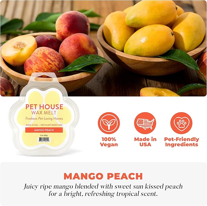 Pet House Mango Peach Scented Wax Melts - Long-Lasting Plant Based/Soy Wax Melts for Pet Odor Pack of 2