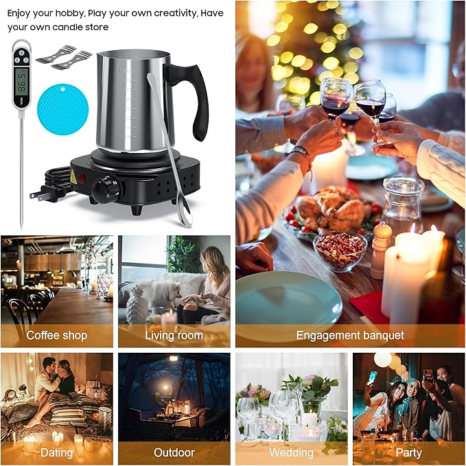 Ohcans Candle Making Kit with Electronic Hot Plate, Candle Making Kit for Adults, DIY Starter Candle Making Supplies, with 900ml Candle Make Pouring Pot, Stirring Spoon, Wicks Holder, Thermometers