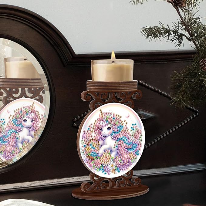 Diamond Art Painting Candlestick Holder kits, Unicorn DIY shaped crystal Diamond partial art painting, woodiness Candle holder for AromaRelax & Home Decor, Christmas Halloween Ornaments (Double-Sided)