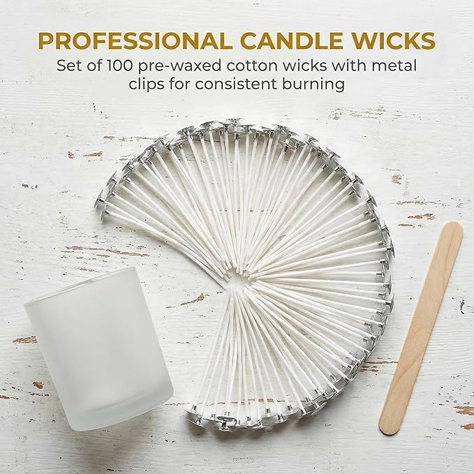 100 Pieces of Cotton Wick with Clips are Used as the Wick for Making Candles They can be Used for Making Soy Wax Paraffin Wax and Beeswax Candles (6 inches)
