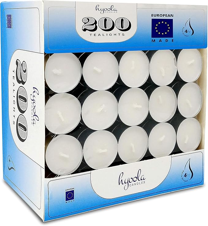 Hyoola Tea Lights Candles - 200 Bulk Candles Pack - Tea Lights - European Made Tealight Candles