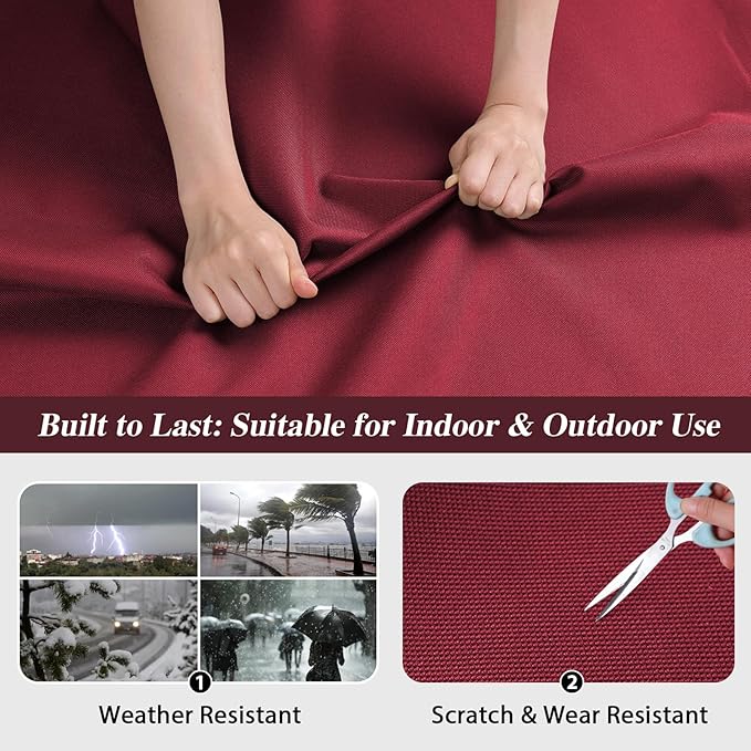 ANMINY 100% Waterproof Outdoor Fabric 10 Yards, 58" W 600D Marine Canvas Fabric with PVC Backing, Ripstop Upholstery Material by The Yard for Furniture Boat Covers Tent Awning, Wine Red
