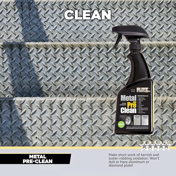Flitz Metal Pre-Clean - 16oz of USA-Made Stainless Steel Cleaner Spray - Works on Aluminum, Brass, Copper, & More - Tarnish, Rust Remover for Metals - Non-Abrasive Aluminum Deoxidizer (1 Pack)