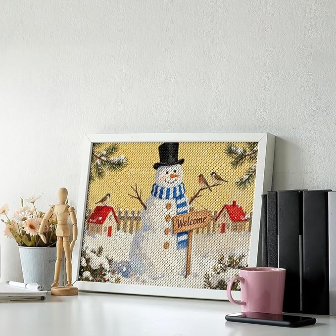 AIVKIEJK Diamond Painting Kits for Adults - Christmas Welcome Snowman Winter Christmas Painting DIY 5D Full Drill Diamond Dots Paintings with Diamonds Gem Art and Crafts Home Decor 12"x16"