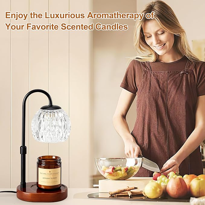 Dreamholder Candle Warmer Lamp, Glass Electric Wax Melter Warmer Lamp with Timer & Dimmer, Vintage Wax Warmer Adjustable Height Scented Candles, for Home Decor Gifts, Black