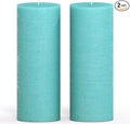 CANDWAX Turquoise Pillar Candles 3x8 Inch – Set of 2 Unscented Dripless Large Candles, Rustic Finish for Weddings, Home Decor, Events