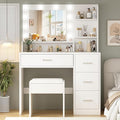 OTOQS Makeup Vanity Desk with Mirror and Light,Dressing Table Set with 3 Color Modes LED Lights,Large and Three Level Storage Dresser, for Bedroom Dressing Room,White