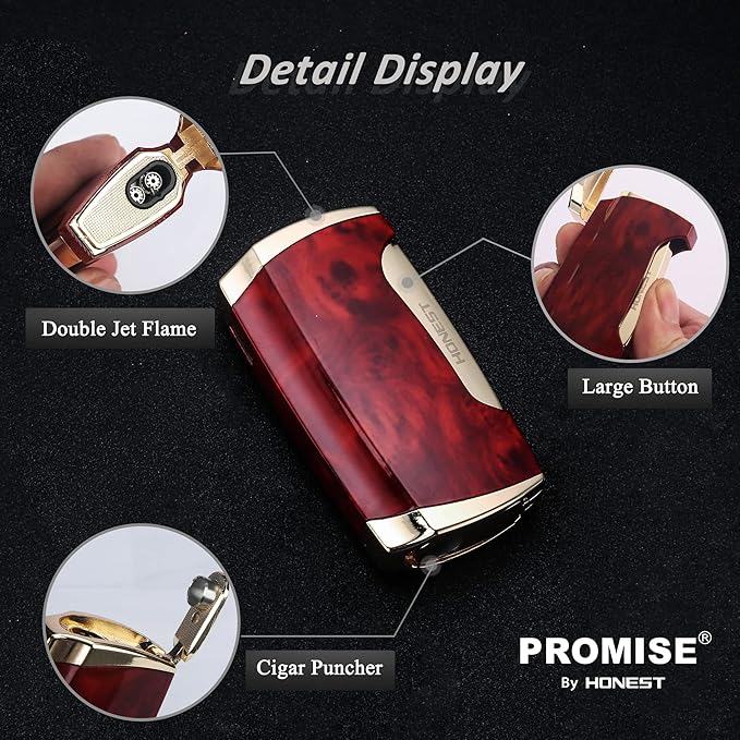 Metal Lighter Double Jet Flame Butane refillable Lighter Shipped Without Gas (2PCS Brown)