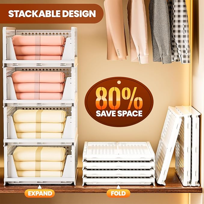 Mavivegue 5 Pack Stackable Closet Storage, Plastic Drawer Basket,Closet Organizers Storage Box for Cupboard,Bedroom, Kitchen, Bathroom, Office White