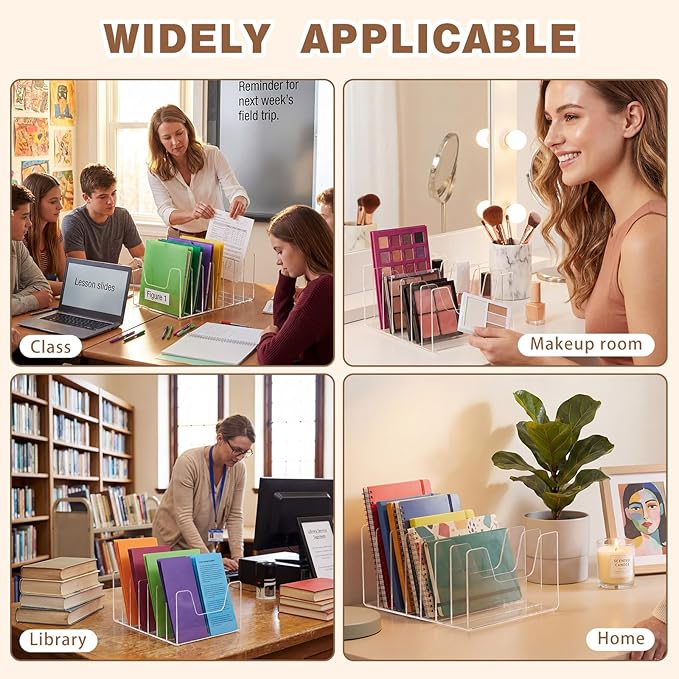 Wenqik Clear Acrylic Desktop File Organizer Vertical File Sorter 4mm Thick, Large Capacity Upright Magazine Organizer, Book Paper, Notebooks, Envelopes, Mail Holder(7 Section)