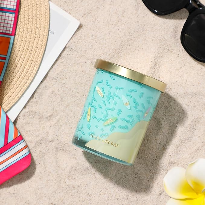 Hanalei Bay Candle,Spring Summer Candles,Sea Salt & Ocean Scented Candles,Ocean Gifts for Friend,Surfer,Sunbather,Beach Lover,Soy Wax Candle for Home Decor,10oz