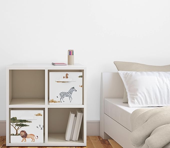 Sweet Jojo Designs Jungle Animals Foldable Fabric Storage Cube Bins Boxes Organizer Toys Kids Baby Set of 2 Dark Hunter Green Yellow Grey Black White Wildlife Safari Elephant Giraffe Monkey Leopard