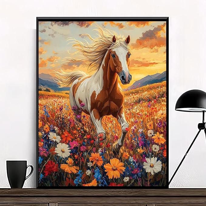 XTCIXAL Diamond Art Kits for Adults, Horse 5D Diamond Painting Kits Dots for Adults Beginner, DIY Horse Full Round Gem Crystal Art Paint by Diamond, Home Wall Decor 12x16 inch