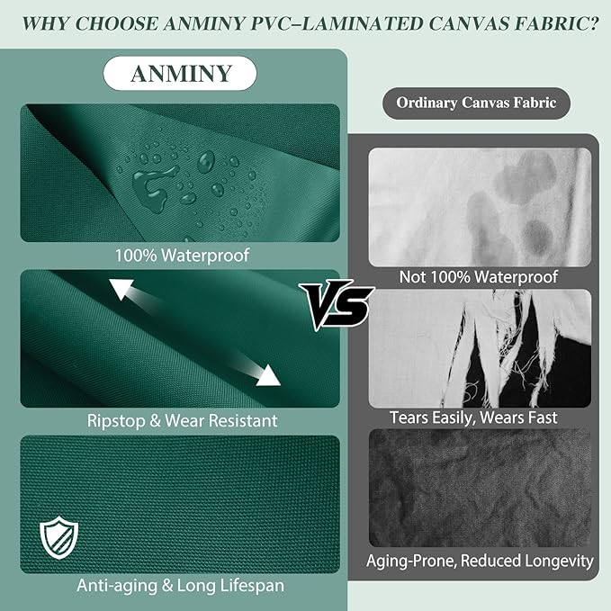ANMINY 100% Waterproof Outdoor Fabric 3 Yards, 58" W 600D Marine Canvas Fabric with PVC Backing, Ripstop Upholstery Material by The Yard for Furniture Boat Covers Tent Awning, Emerald