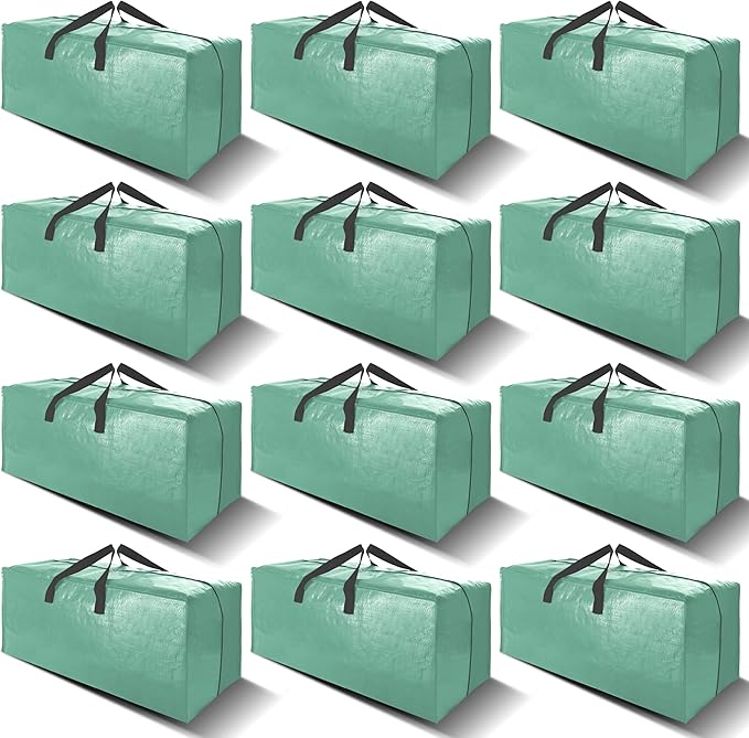 VELVETSURE 12 Pack Heavy Duty Large Moving Bags W/Backpack Straps - Strong Handles & Zippers, Storage Totes For Space Saving, Fold Flat, Alternative to Moving Box and Storage Bin, Teal