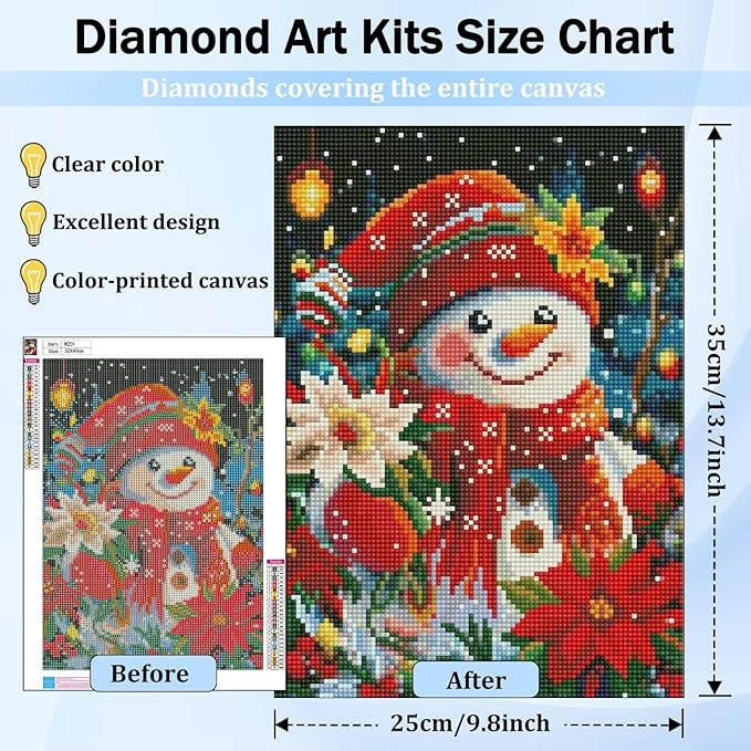 XTCIXAL Christmas Diamond Art Kits for Adults, Snowman Diamond Painting Kit, DIY Beginners Gem Art Suitable for Gifts and Home Wall Decor - 12x16 Inch