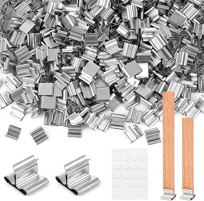 600 Pcs Wick Clips for Candle Making, Silver Metal Wicks Bases with 200 Pcs Adhesive Sticky Back Dots, Wood Wick Holder Base for DIY Candle Making - Strong Grip & No-Slip Design