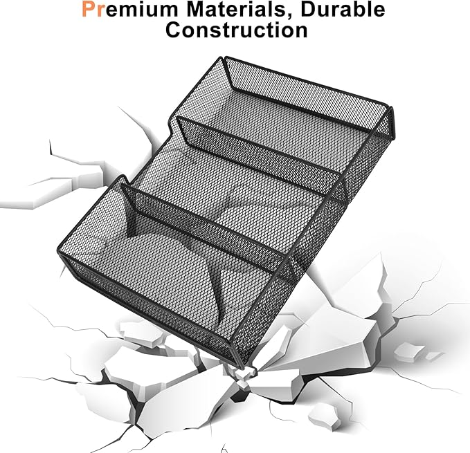 Desk Drawer Organizer Tray, Office Junk Drawer Organizer with 3 Compartments, Metal Mesh Dividers Pen Pencil Storage Box for Office Supplies Desk Accessories Workspace School Cosmetic Organization