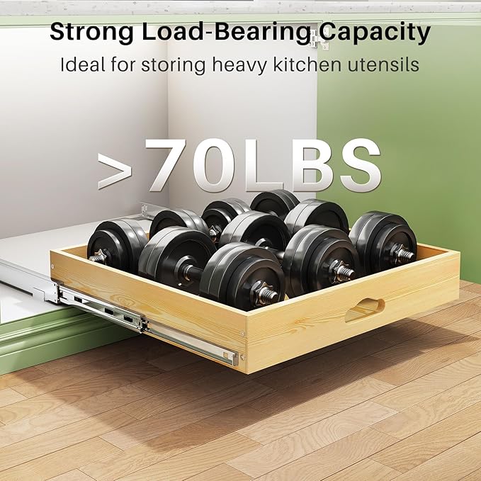 Pull Out Cabinet Organizer, Soft Close Wooden Slide Out Drawers for Pots and Pans, Full-extension Roll Out Shelves for Kitchen Cabinets, Pantry Organization, Bottom & Side Mount( 21"W X 21"D x 3.4''H)