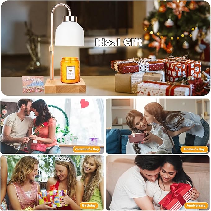 TOACSUCP Candle Warmer Lamp with 3 Bulbs, Adjustable Height Dimmable Candle Warmer with Timer, Compatible with Large Jar Candles, Candle Lamp with Charming Gift Box Ribbon for Her/Him(White)