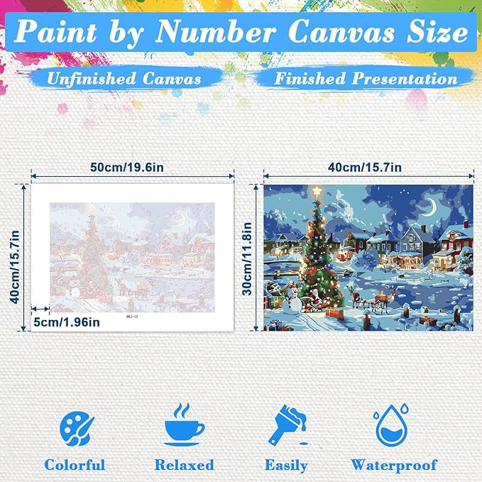 Skyboda Christmas Paint by Numbers Kit for Adults Beginners with Frame, Christmas Night Adult Paint by Number Kits on Canvas, Easy DIY Oil Painting Kits for Home Decor, 8x12in