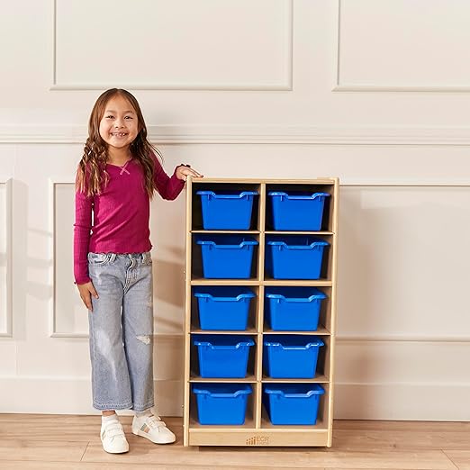 ECR4Kids 10 Cubby Mobile Tray Cabinet and 10 Scoop Front Bins, 5x2, Kids Furniture, Blue