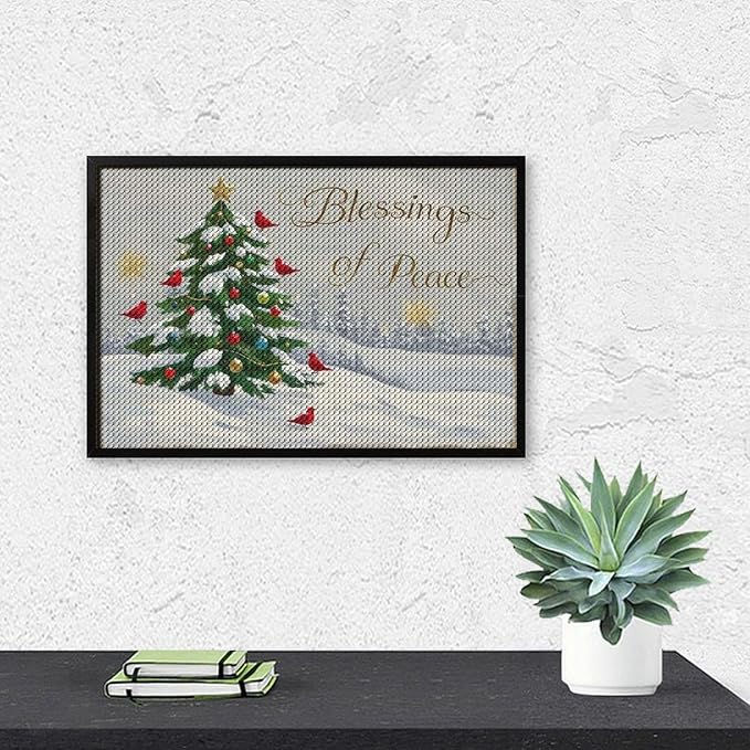 Diamond Painting Kits for Adults - Christmas Snowy Pine & Inspirational Blessings of Peace Painting DIY 5D Full Drill Diamond Dots Paintings with Diamonds Gem Art And Crafts Home Decor 8"x12"