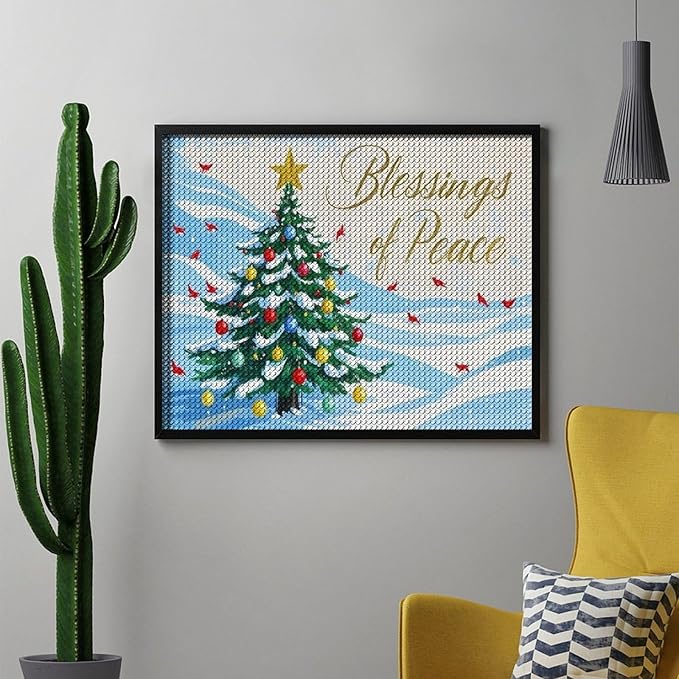 Diamond Painting Kits for Adults - Christmas Snowy Pine & Inspirational Blessings of Peace Painting DIY 5D Full Drill Diamond Dots Paintings with Diamonds Gem Art And Crafts Home Decor 16"x20"