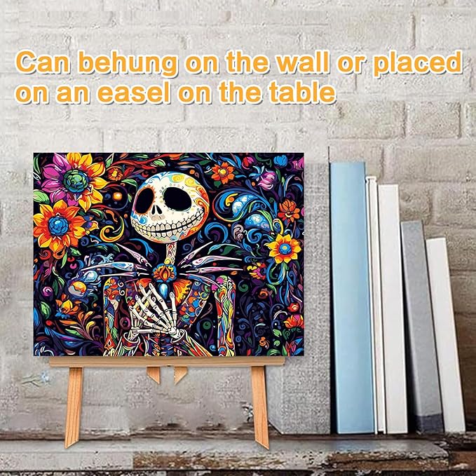 Meothan Framed Paint by Numbers Kits for Adults Halloween, Nightmare Before Christmas Paint by Numbers Kits on Canvas with Easel for Home Wall Decor 11.8x15.7inch (30x40cm