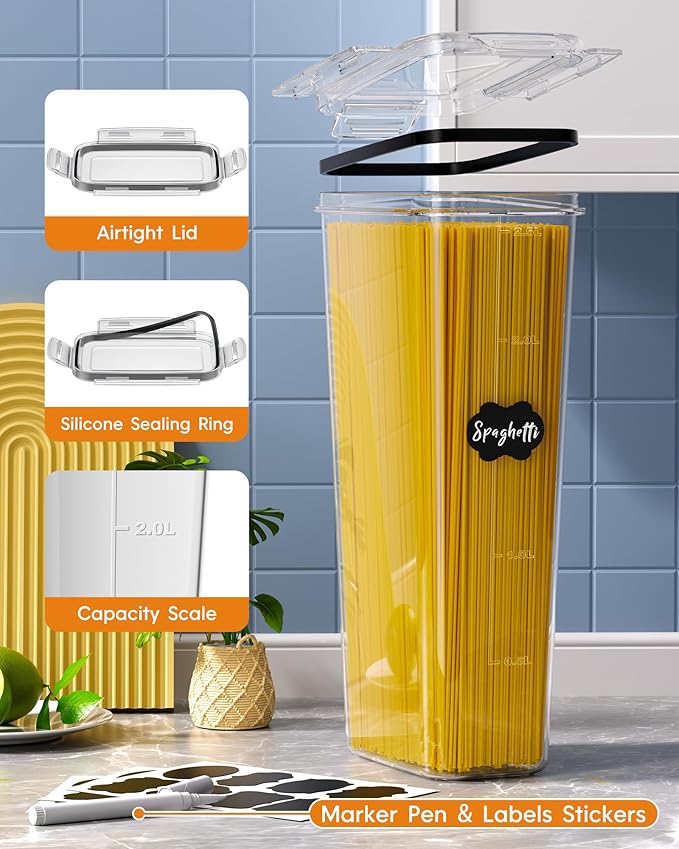 36 PCS Airtight Food Storage Containers with Lids, Kitchen Pantry Organization and Storage, BPA-Free Plastic Scale Food Canisters for Cereal, Flour, Sugar, Dry Food, Include Labels & Marker
